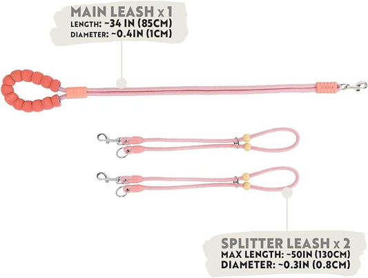 Hands Free Dog Leash, Double Leash for 2 Dogs, Crossbody Wear with Adjustable Length Split Leads and Padded Handles