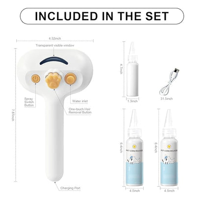 Pet Steam Brush for Dog & Cat – 3-in-1 Spray Hair Removal Comb for Shedding & Grooming, Softens Fur & Reduces Static – Water Brush for Long & Short Coats, Bath-Hating Pets, Includes Waterless Shampoo