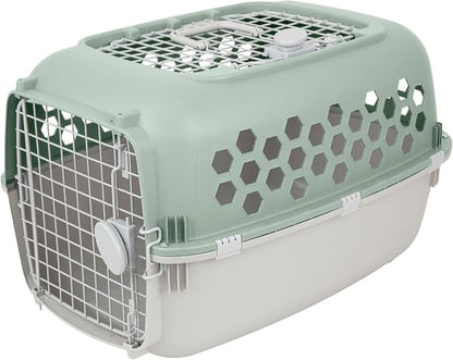 2-Door 24" Plastic Portable Dog Kennel, Green – Lightweight Travel Crate for Small Dogs & Cats, Indoor/Outdoor Use with Secure Latches