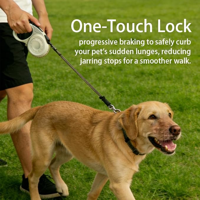 Retractable Dog Leash for Medium & Large Dogs up to 80 lbs, One-Handed Brake, 180kg Strong Nylon Tape, Tangle Free, Anti-Slip Handle (M & L Size) (Grey, M-4M)