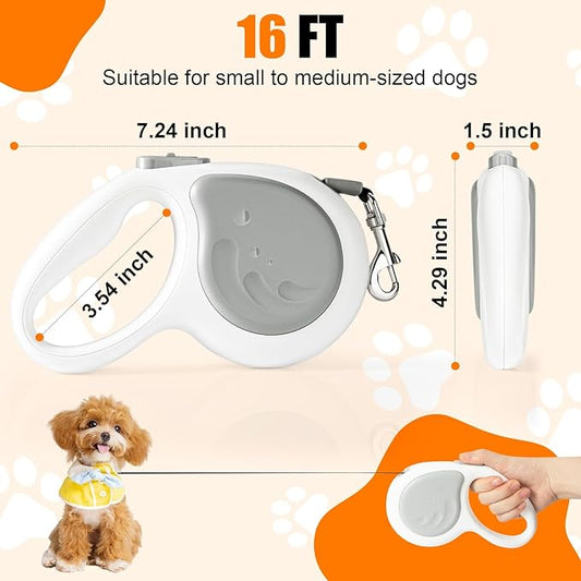 16Ft Retractable Dog Leashes for Small & Medium Dogs - Adjustable Tension Control, Lightweight & Durable, Perfect for Walking/Hiking/Training, Easy-Grip Handle, Safety Lock Feature