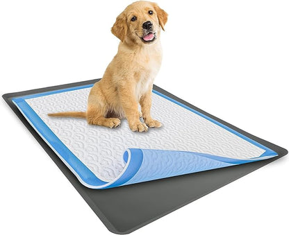 TidyFriend 2 Pack Dog Pee Pad Holder Tray Fits Up to 30” x 36” Wee Wee Pee Pads - Stable Grip, Raised Edges, Quick-Wipe Silicone Surface Dog Potty Tray Holder for Indoor Flooring Protection (Grey)