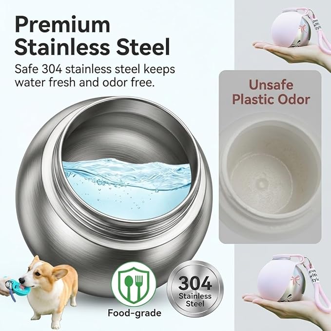 2 in 1 Portable Dog Water Bottle for Small Pet, Travel Foldable Bowl Dispenser, Outdoor Walking Collapsible Feeder, Leak-Proof Silicone Puppy Drinking Tumbler 285ml Gear Supplies
