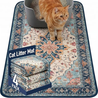 Hompet Cat Litter Mat 4 Pack, 18x28 Machine Washable Trapping Mats for Cats, Super Absorbent & Urine-Proof Cat Litter Box Mat for Floor, Waterproof & Non Slip Kitty Litter Rug by Hompet