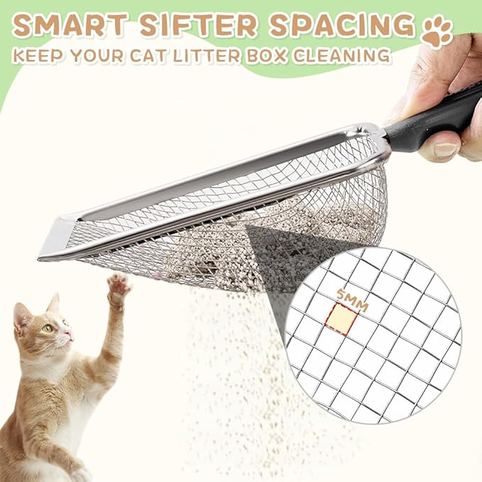 Metal Cat Litter Scoop,Sturdy Litter Cleaner Corner Shovel,Stainless Steel Mesh Litter Shovel,Easy to Clean Reptile Terrarium Sand Waste(Black)-Christmas