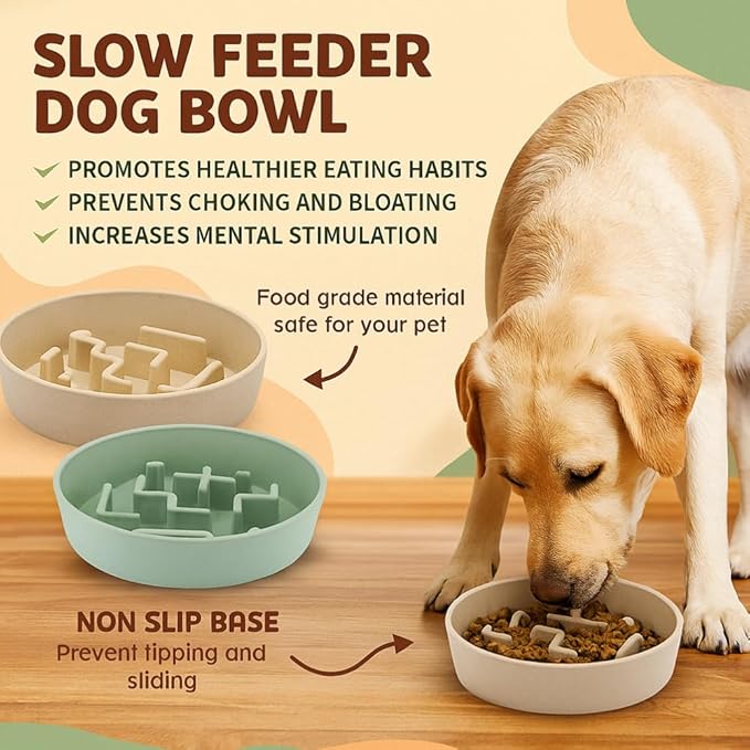 Sustainable Dog Slow Feeder Bowl – 11.8 OZ (350 ML) | Eco-Friendly Material, Dishwasher Safe | Suitable for Dry and Wet Food | Durable and Easy to Clean | Off White