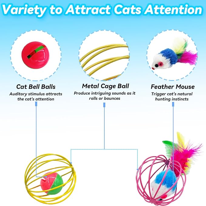 Cat Toys 6 Packs Cat Ball Toys for Indoor Cats and Kittens, Metal Cage Balls with Mice & Bells, Interactive Cat Toys Bell Balls, Mouse Toys, Kitten Toys Promote Physical Exercise