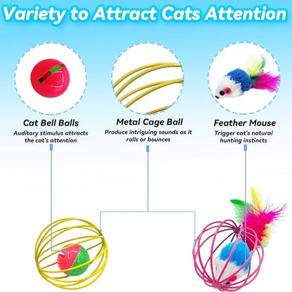 Cat Toys 6 Packs Cat Ball Toys for Indoor Cats and Kittens, Metal Cage Balls with Mice & Bells, Interactive Cat Toys Bell Balls, Mouse Toys, Kitten Toys Promote Physical Exercise
