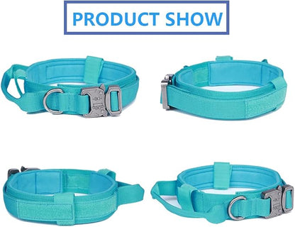 Xqpetlihai Tactical Dog Collar and Leash Set Adjustable Military Nylon Dog Collar with Control Handle and Heavy Duty Metal Buckle for Large Dogs（Blue S