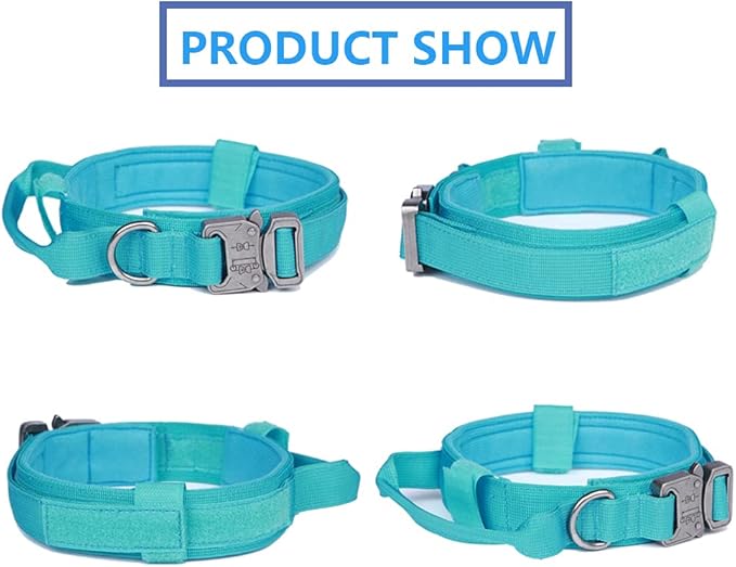 Xqpetlihai Tactical Dog Collar and Leash Set Adjustable Military Nylon Dog Collar with Control Handle and Heavy Duty Metal Buckle for Large Dogs（Blue M