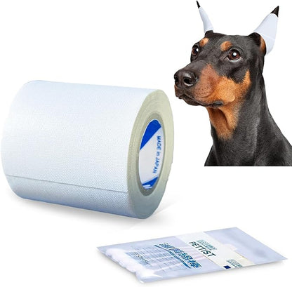 Ear Tape for Dogs 1 Pack with Dog Ear Cleaner Cotton Swabs, Self Adhesive Cotton Tape for Dog Ear Protection and Support, Ear Care Set for Dogs (2.0 inch (50 mm))