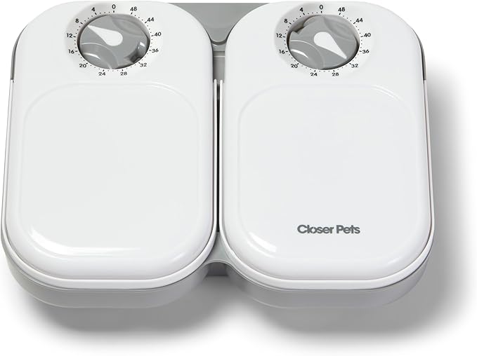 Closer Pets C200 2 Meal Timer-Controlled Automatic Pet Feeder - for Cats and Small Dogs, Wet or Dry Food, Stainless Steel Bowl Inserts and Ice Pack, up to 14 oz Each, White