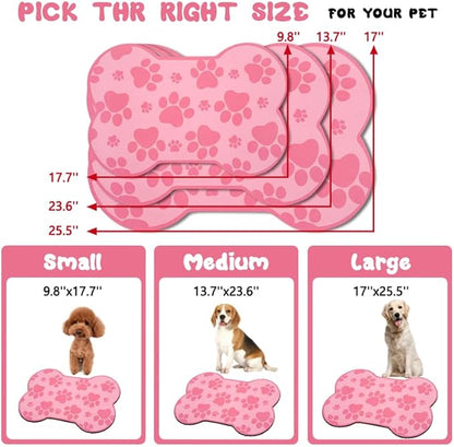 Dog Food Mats for Floors Waterproof, Pet Feeding Absorbent Water Bowl Mat Cat Placemats Pink Bone Shape 19 * 12 inch