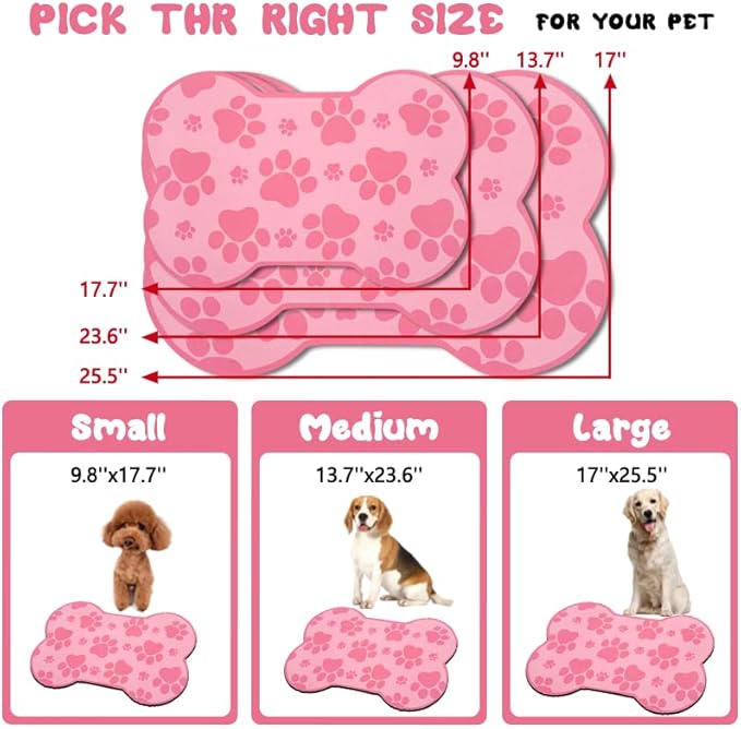 Dog Food Mats for Floors Waterproof, Pet Feeding Absorbent Water Bowl Mat Cat Placemats Pink Bone Shape 23.6 * 15.7 inch