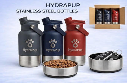 32oz Insulated Water Bottle with Dog Bowls – Human & Pet Shared Use, Stainless Steel Leakproof Travel Bottle (Navy Blue)