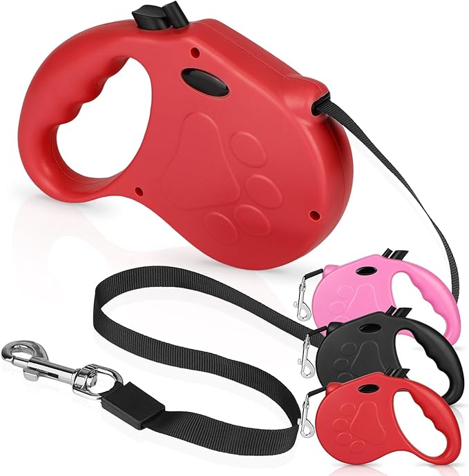 Retractable Dog Leash, 16ft Dog Walking Leash for Small Dogs up to 77lbs, Non-Slip Handle - Red