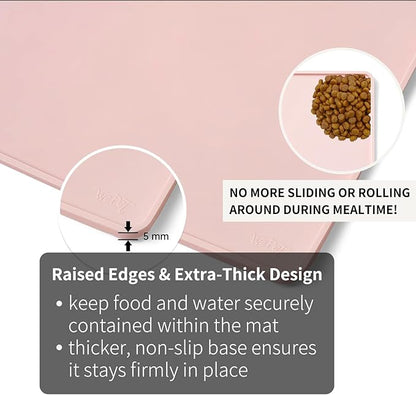 WePet Non-Slip Waterproof Pet Feeding Mat, 20x12 Inch - Silicone Dog & Cat Food Mat with Raised Edge to Stop Food Spills and Water Spills - Dishwasher Safe, Easy Clean