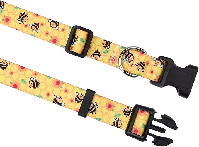 Dog Collar and Leash Set with Bohemia Floral Tribal Geometric Patterns - Soft Ethnic Style Collar Adjustable for Small Medium Large Dogs(Bee Set,XS)