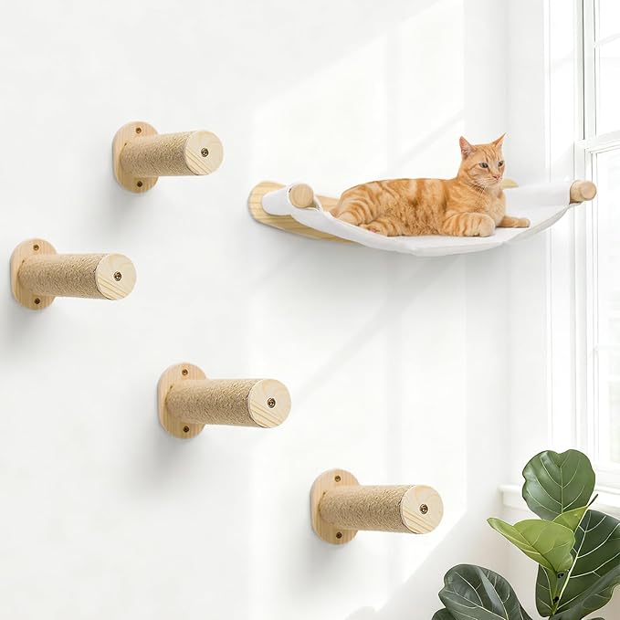 Cat Wall Hammock & Steps Set - Wall Mounted, 21 * 18 in for Large Cats - Screw-in Climbing Play Set