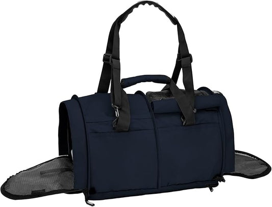 SturdiBag Pro 3.0 Pet Travel Carrier for Cats and Dogs – Soft-Sided with Safety Clips and Seatbelt Straps for Airplane or Car Travel | Large, Navy