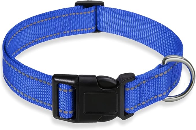 Reflective Dog Collar with Buckle Adjustable Safety Nylon Collars for Small Medium Large Dogs, Navy Blue XXS