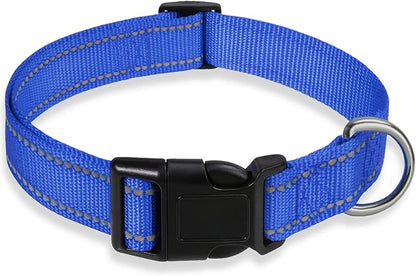 Reflective Dog Collar with Buckle Adjustable Safety Nylon Collars for Small Medium Large Dogs, Navy Blue XXS