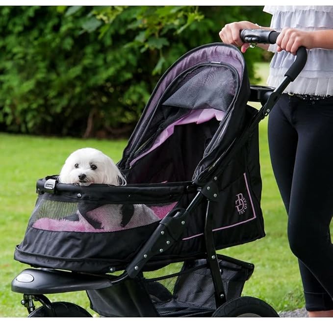 Pet Gear No-Zip NV Pet Stroller for Cats/Dogs, Zipperless Entry, Easy One-Hand Fold, Gel-Filled Tires, Plush Pad + Weather Cover Included, New Rose