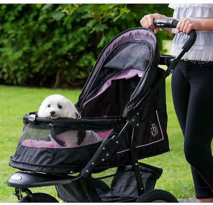Pet Gear No-Zip NV Pet Stroller for Cats/Dogs, Zipperless Entry, Easy One-Hand Fold, Gel-Filled Tires, Plush Pad + Weather Cover Included, New Rose