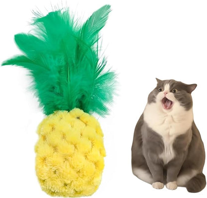 Pineapple Catnip Toys for Indoor Cats, Plush Feather Kicker Toy with Organic Catnip, Interactive Bunny Kick and Bat Toy for Kittens, Soft Curly Fabric