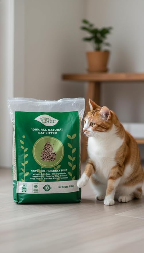 Nature's Logic 100% Natural Pine Pellet Cat Litter - 100% Ponderosa Pine, Dust-Free, Unscented, Biodegradable - Safe for Cats, Kittens, Reptiles & Small Pets - Highly Absorbent - 24lb (2,12lb)