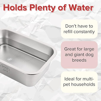 PEDAY 1.2 Gallon Large Dog Water Bowl, 18/8 Human Grade Stainless Steel - Silver Classic