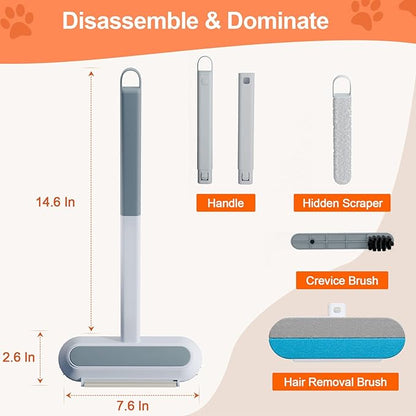 Pet Hair Removal Tool for Furniture, 3 in 1 Cat and Dog Hair Removal Tool, Suitable for Use on Furniture, Carpets, Clothing, and Bedding, Durable, Reusable, Washable, Grey, 1 Pcs