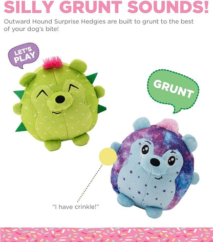 Outward Hound Surprise Hedgies Dog Toy - UNbox and Delight, Collect All 3 Grunting Hedgehog Dog Toys (Pack of 2)