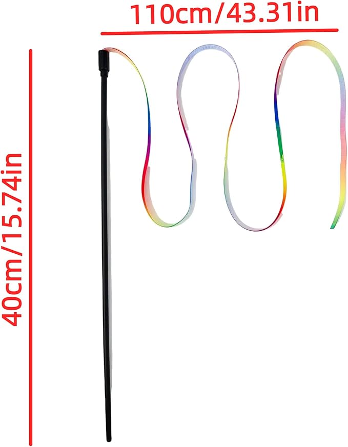 Premium Cat Exercise Wand Kit - 5 Pack Rainbow Rope Set with Dual Wool Balls & Bouncy Attachments for Indoor Cats & Kittens