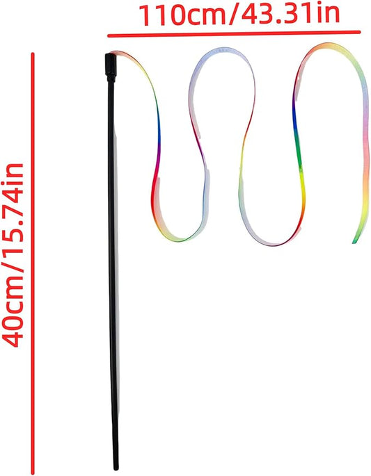 Premium Cat Exercise Wand Kit - 5 Pack Rainbow Rope Set with Dual Wool Balls & Bouncy Attachments for Indoor Cats & Kittens