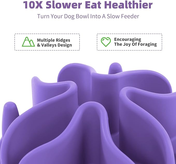 Jaoul Slow Feeder Dog Bowls Insert, Puzzle Slow Feeder with 51 Octopus Suction Cups for Medium Large Size Dog Bowls Over 6.5" Wide (Purple)