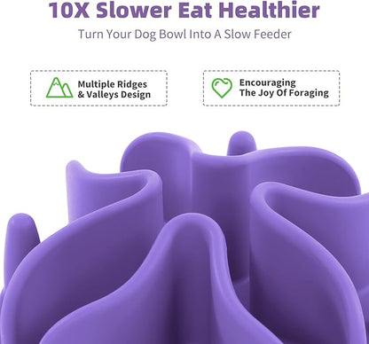 Jaoul Slow Feeder Dog Bowls Insert, Puzzle Slow Feeder Insert with 21 Octopus Suction Cups for Small Breed Dog Food Bowls (4 inch, Purple)