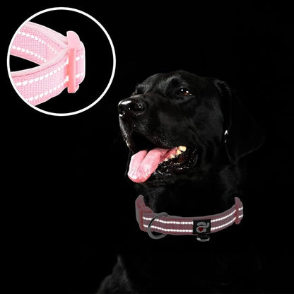 azuza Reflective Dog Collar,Soft Neoprene Padded Pet Collar with ID Tag Ring,Adjustable for Small Dogs,Pink,S