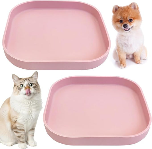 Fhiny 2PCS Silicone Cat Bowls Set 7.1 x 7.1 in Shallow Dog Dish Whisker Friendly Cat Food Plate for Dry & Wet Food Dishwasher Safe Non-Slip Pet Feeding Bowls for Kittens and Puppies (Pink)