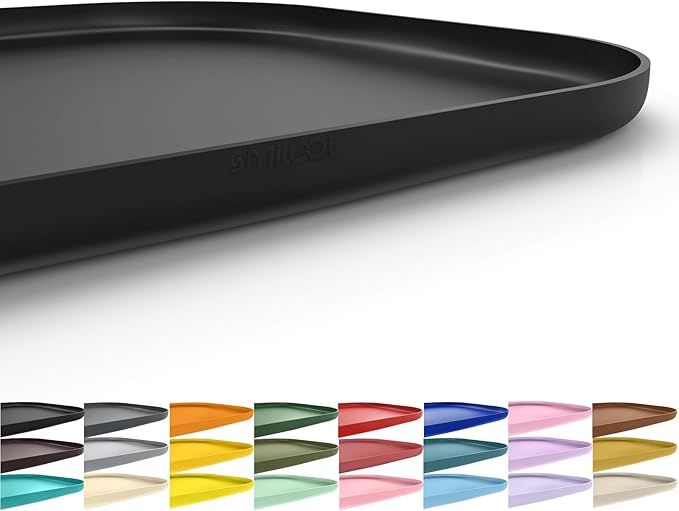 Silicone Pet Feeding Mat with Raised Edge for Food and Water, Dog Bowl Mats, Cat Bowls Placemat with High Lip for Floor Waterproof, Rubber Tray for Cats and Dogs 19 x 12 x0.7 Black