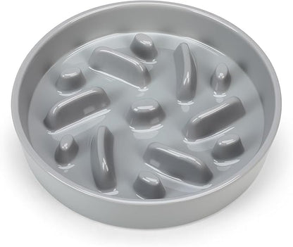 Ceramic Slow Feeder Dog Bowl, 8.3 inch Dog Food Bowls for Small, Medium, and Large Breed, Anti-Slip Puzzle Food Dish to Slow Down Eating (Grey, 8.3 in)