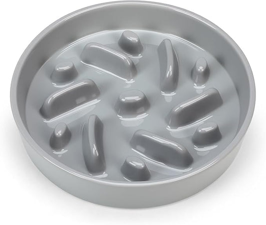 Ceramic Slow Feeder Dog Bowl, 8.3 inch Dog Food Bowls for Small, Medium, and Large Breed, Anti-Slip Puzzle Food Dish to Slow Down Eating (Grey, 8.3 in)