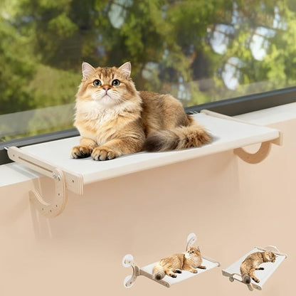 Cat Window Perch, Adjustable 4 in 1 Cat Hammock, Cats Window Bed for Windowsill, Bedside, Floor, Reinforced Wood and Metal Frame,4 Strong Suction Cups, Cordless Design(Beige, 18inch)