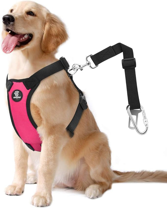 VavoPaw Dog Seat Belt, Safety Vest Dog Car Harness with Adjustable Buckle Dog Seat Belt for Vehicle Nylon Pet Safety Seat Belts Heavy Duty(L, Magenta)
