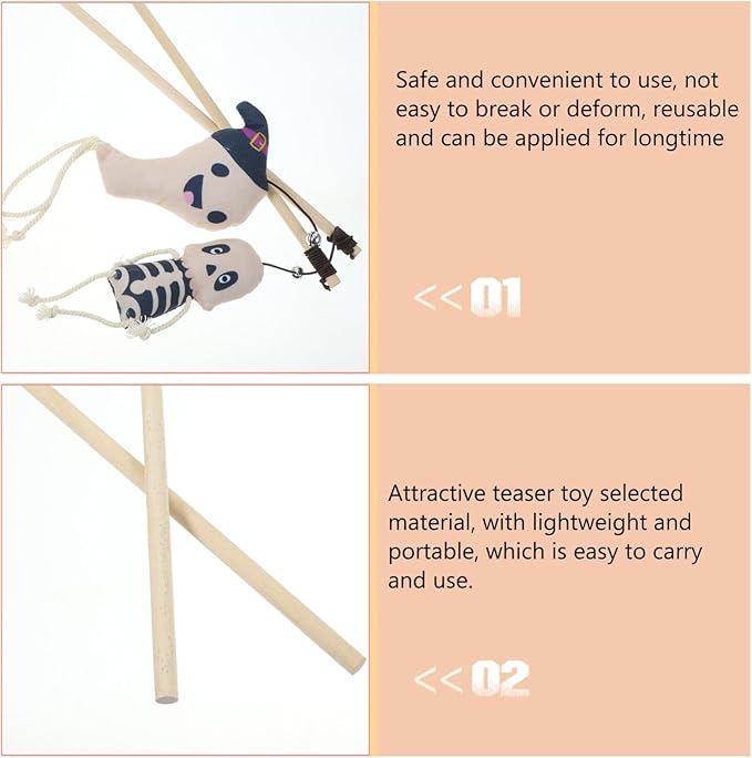 POPETPOP 2pcs Halloween Cat Teaser Interactive Plush Teasing Toys for Cats Ghost Skull Design for Engaging Play and Strengthening