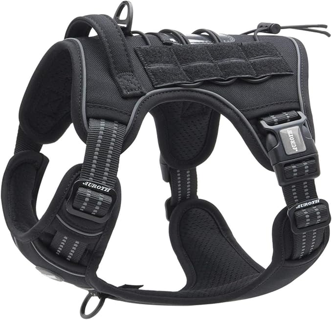 AUROTH Tactical Dog Harness for Large Dogs No Pull Adjustable Pet Harness Reflective Working Training Easy Control Pet Vest Military Service Dog Harnesses Black XXL