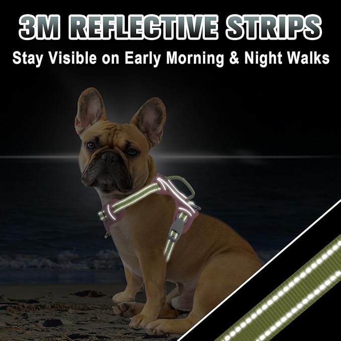 BARKBAY No Pull Dog Harness Large Reflective Dog Harness with Front Clip and Easy Control Handle for Walking Training Running with ID tag Pocket(Baby Pink & Sunlight,S)