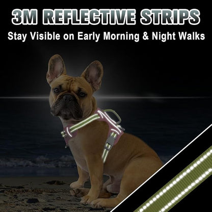 BARKBAY No Pull Dog Harness Large Reflective Dog Harness with Front Clip and Easy Control Handle for Walking Training Running with ID tag Pocket(Baby Pink & Sunlight,XS)