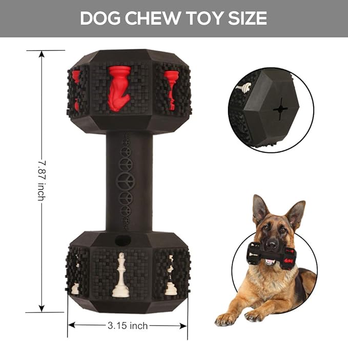Dog Chew Toys for Aggressive Chewers Indestructible Dog Toys Tough Natural Rubber Dumbbell Toy for Small Medium Large Dogs XLarge Black