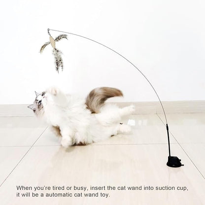 TTcat Cat Toys Suction Cup,2 Cat Wand Toys,8Pcs Birds and Insects Dragonfly Grasshopper Simulation Feather Refills with Bells, Interactive Cat Toys for Indoor Cats and Kitten.